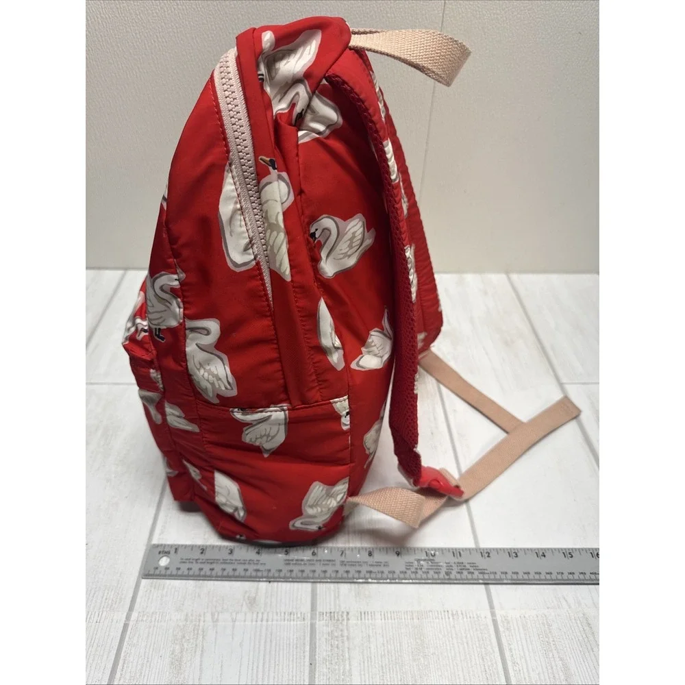 STELLA McCARTNEY Kids Backpack White Swan on Red Nylon Front Pocket